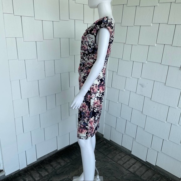 Connected Apparel Women's Pink Multi Floral Short Sleeve Cowl Neck Dress sz 6P - Picture 4 of 5